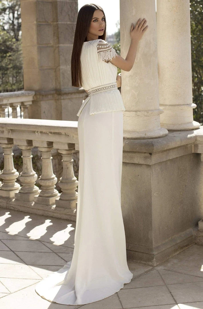 Tarik Ediz - 93864 V Neck Pearl Beaded Crepe Sheath Dress 4 Tarik Ediz - 93864 V Neck Pearl Beaded Crepe Sheath Dress