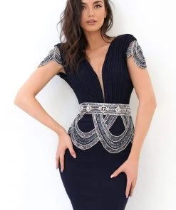 Formal Gowns Tarik Ediz - 93871 Ruched Plunging V-Neck Sheath Dress 13 Formal Gowns Tarik Ediz - 93871 Ruched Plunging V-Neck Sheath Dress