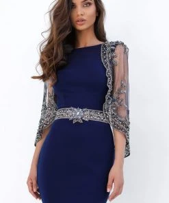 Tarik Ediz - 93884 Bateau Dress With Draped Capelet