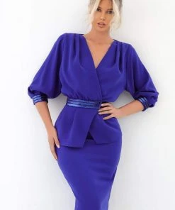 Cocktail Dresses Tarik Ediz - 93899 Cuffed Bishop Sleeve Slim Cocktail Dress