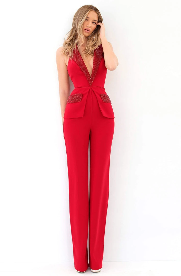 Plus Size Dresses Tarik Ediz - 93914 Beaded Deep V-neck Jumpsuit 3 Plus Size Dresses Tarik Ediz - 93914 Beaded Deep V-neck Jumpsuit