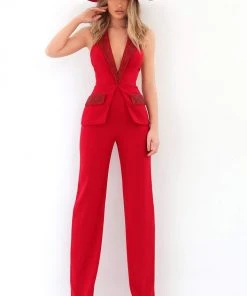 Plus Size Dresses Tarik Ediz - 93914 Beaded Deep V-neck Jumpsuit 9 Plus Size Dresses Tarik Ediz - 93914 Beaded Deep V-neck Jumpsuit