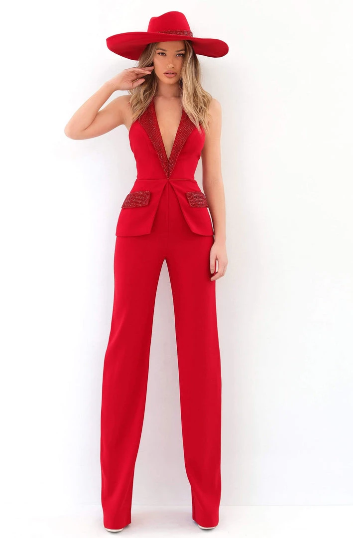 Plus Size Dresses Tarik Ediz - 93914 Beaded Deep V-neck Jumpsuit 5 Plus Size Dresses Tarik Ediz - 93914 Beaded Deep V-neck Jumpsuit
