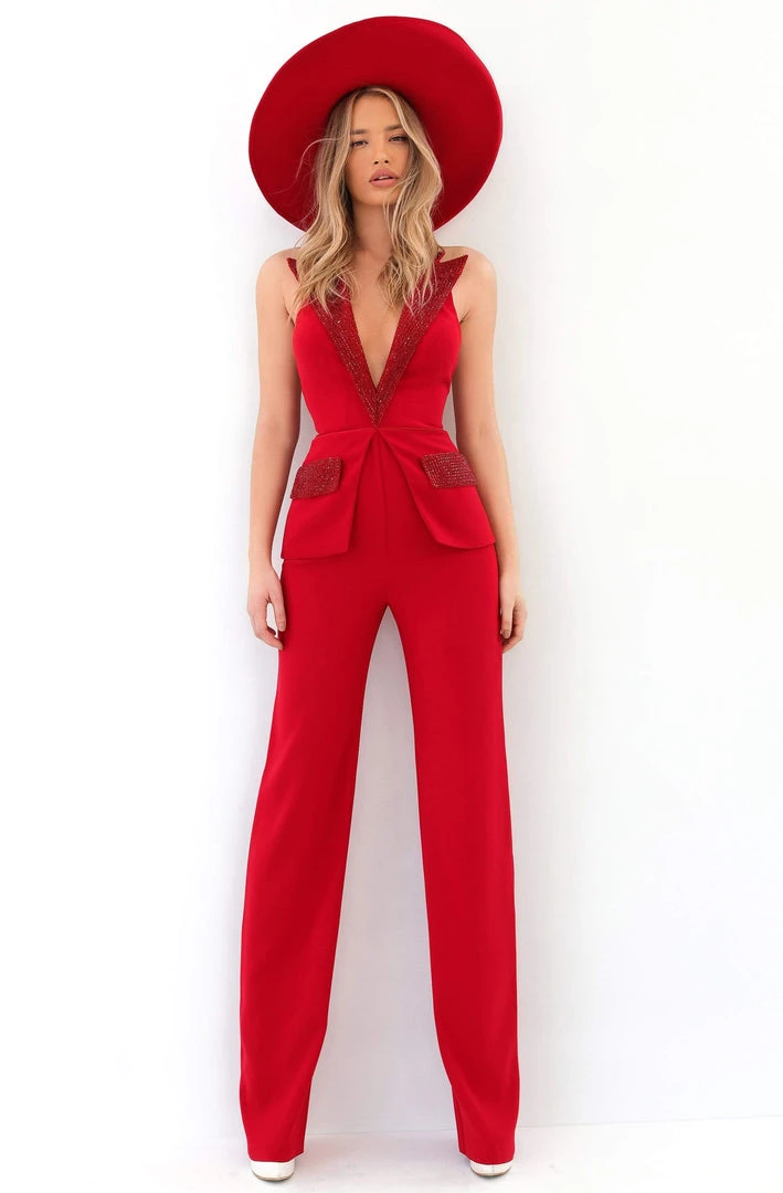 Plus Size Dresses Tarik Ediz - 93914 Beaded Deep V-neck Jumpsuit 6 Plus Size Dresses Tarik Ediz - 93914 Beaded Deep V-neck Jumpsuit