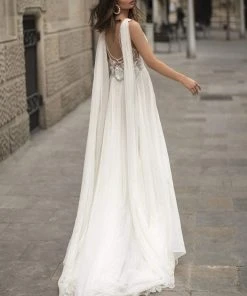 Tarik Ediz - 93919 Deep V-neck Embellished A-line Dress