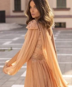 Formal Gowns Tarik Ediz - 93924 Ruched Asymmetrical Jumpsuit With Overskirt