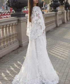 Formal Gowns Tarik Ediz - 93925 Bead-Ornate Scalloped Cape Lace Gown