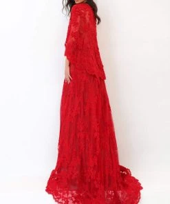 Formal Gowns Tarik Ediz - 93925 Bead-Ornate Scalloped Cape Lace Gown