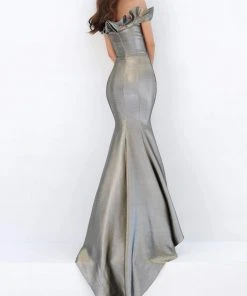 Tarik Ediz - 93933 Puffed Cap Sleeve Metallic Long Mermaid Gown Formal Gowns