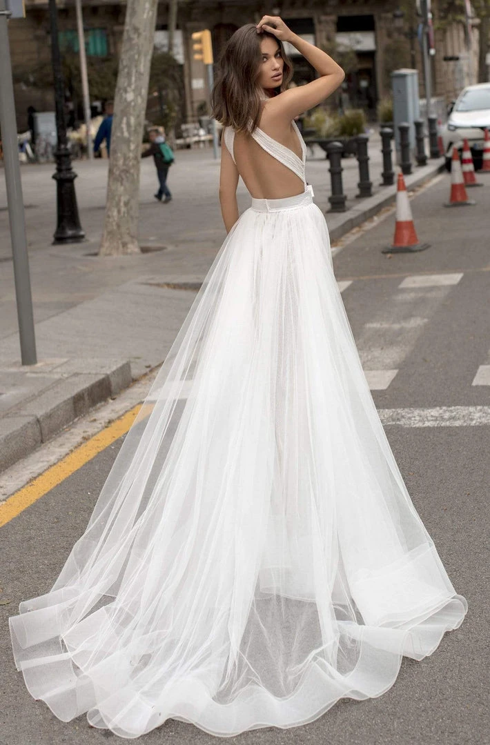 Formal Gowns Tarik Ediz - 93953 Plunging V-Neck Bow Evening Gown 4 Formal Gowns Tarik Ediz - 93953 Plunging V-Neck Bow Evening Gown