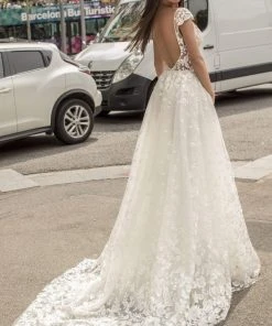 Tarik Ediz - 93958 V-Neck Floral Appliques A-Line Dress