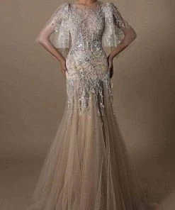 Formal Gowns Tarik Ediz - 96021 Illusion Jewel Neck Evening Gown - 1 Pc Stone In Size 6 Available