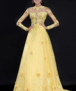 Formal Gowns Tarik Ediz - Appliqued Tulle Gown 92540
