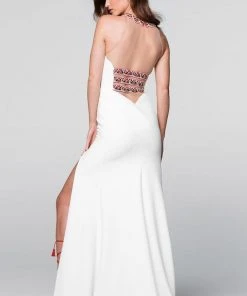 Formal Gowns Tarik Ediz - Beaded Halter Neck Dress 50056
