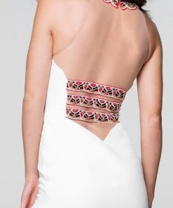 Formal Gowns Tarik Ediz - Beaded Halter Neck Dress 50056