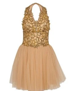 Tarik Ediz - Beaded Haltered Short Dress 90360 Cocktail Dresses