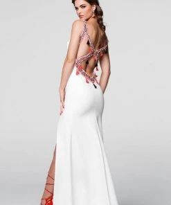 Formal Gowns Tarik Ediz - Beaded High Neck Gown 50054