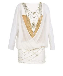 Cocktail Dresses Tarik Ediz - Beaded Illusion Jewel Neck Dress 90372