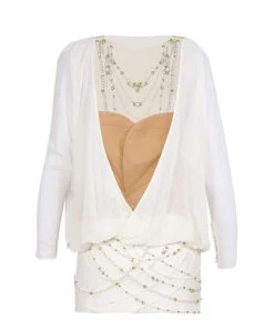 Cocktail Dresses Tarik Ediz - Beaded Illusion Jewel Neck Dress 90372