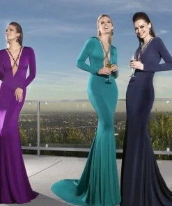 Tarik Ediz - Beaded Long Sleeve Strappy Illusion Gown 92409