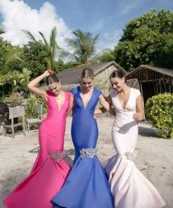 Tarik Ediz - Deep V-Neck Mermaid Gown 92729