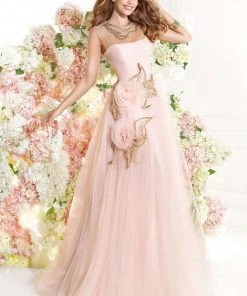 Tarik Ediz - Embellished Illusion Jewel Neck Gown 92322