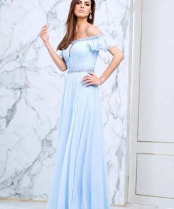 Tarik Ediz - Embellished Off-The-Shoulder Neck Dress 50099