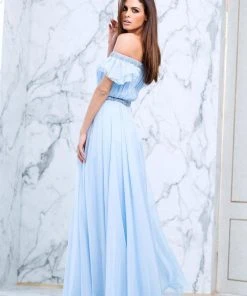 Tarik Ediz - Embellished Off-The-Shoulder Neck Dress 50099