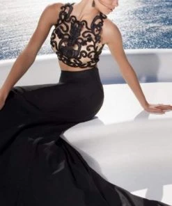 Tarik Ediz - Embroidered Crop Top Two-Piece Gown 92564 Formal Gowns