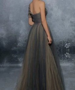 Formal Gowns Tarik Ediz - Embroidered Tulle Single Sleeve Ballgown 96001