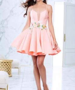 Cocktail Dresses Tarik Ediz - Floral Accented A-line Dress 50067