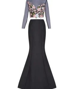 Formal Gowns Tarik Ediz - Floral Accented Mermaid Dress 50004 14 Formal Gowns Tarik Ediz - Floral Accented Mermaid Dress 50004
