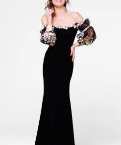 Tarik Ediz - Floral Accented Sheath Dress 50001 Formal Gowns