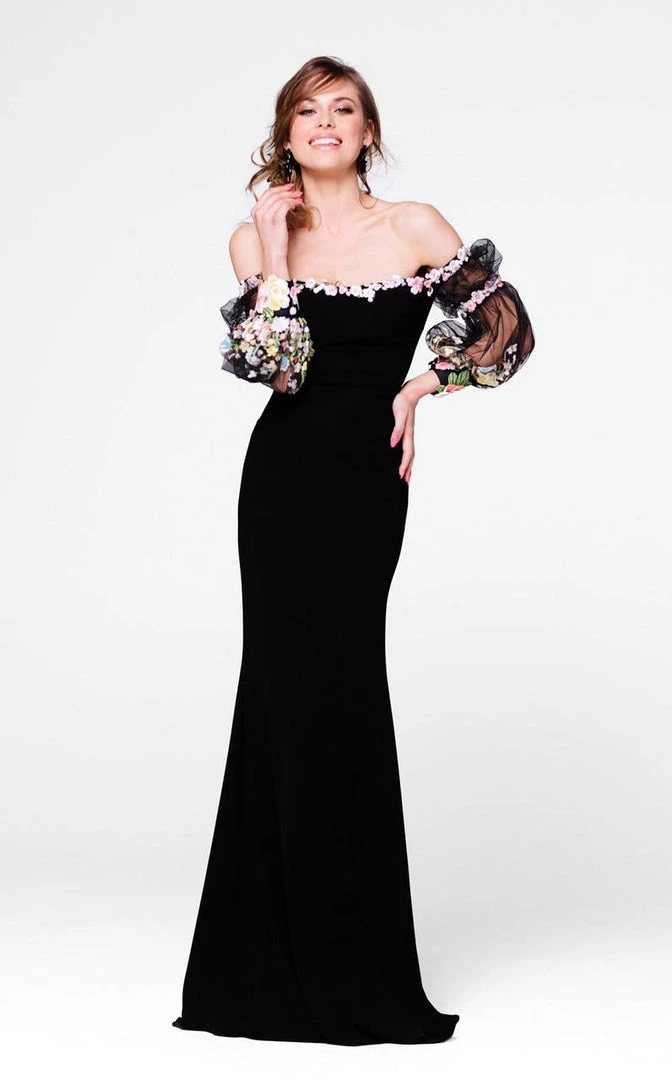 Tarik Ediz - Floral Accented Sheath Dress 50001 Formal Gowns 3 Tarik Ediz - Floral Accented Sheath Dress 50001 Formal Gowns