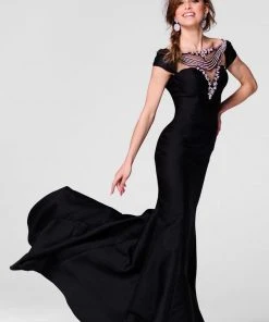 Tarik Ediz - Floral Crystal Accented Mermaid Gown 50019