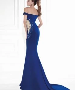 Formal Gowns Tarik Ediz - Floral Embellished Off-the-Shoulder Gown 92572 7 Formal Gowns Tarik Ediz - Floral Embellished Off-the-Shoulder Gown 92572