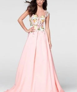 Tarik Ediz - Floral Embroidered A-line Dress 50068