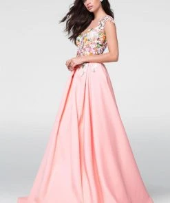 Tarik Ediz - Floral Embroidered A-line Dress 50068 10 Tarik Ediz - Floral Embroidered A-line Dress 50068