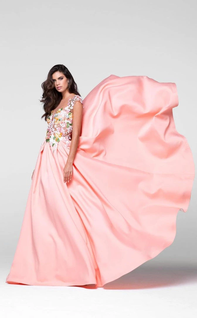 Tarik Ediz - Floral Embroidered A-line Dress 50068 6 Tarik Ediz - Floral Embroidered A-line Dress 50068