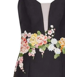 Tarik Ediz - Floral Embroidered V-Neck Trumpet Dress 50066