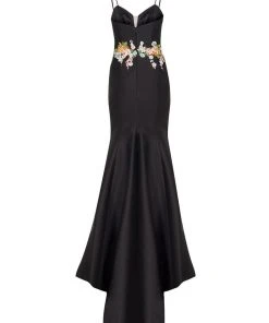 Tarik Ediz - Floral Embroidered V-Neck Trumpet Dress 50066
