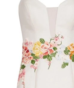 Tarik Ediz - Floral Embroidered V-Neck Trumpet Dress 50066