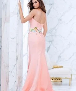 Tarik Ediz - Floral Embroidered V-Neck Trumpet Dress 50066