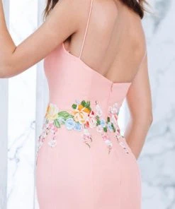 Tarik Ediz - Floral Embroidered V-Neck Trumpet Dress 50066