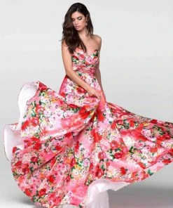 Tarik Ediz - Floral Print Long Dress 50095 Formal Gowns