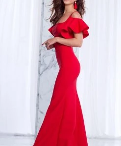 Formal Gowns Tarik Ediz - Fluttery Cold Shoulder Gown 50044