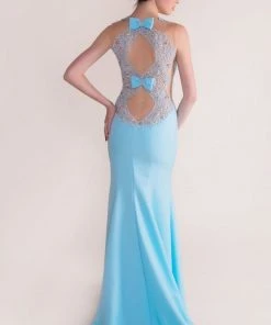 Tarik Ediz - Lace Detailed Sleeveless Crepe Gown 92498