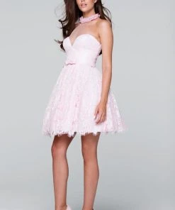 Cocktail Dresses Tarik Ediz - Lace Illusion Halter Neck Dress 50082