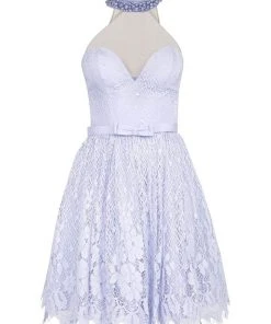 Cocktail Dresses Tarik Ediz - Lace Illusion Halter Neck Dress 50082