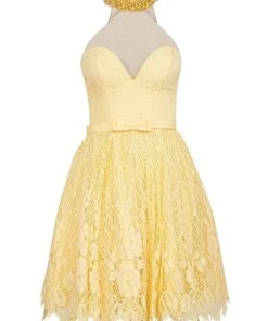 Cocktail Dresses Tarik Ediz - Lace Illusion Halter Neck Dress 50082